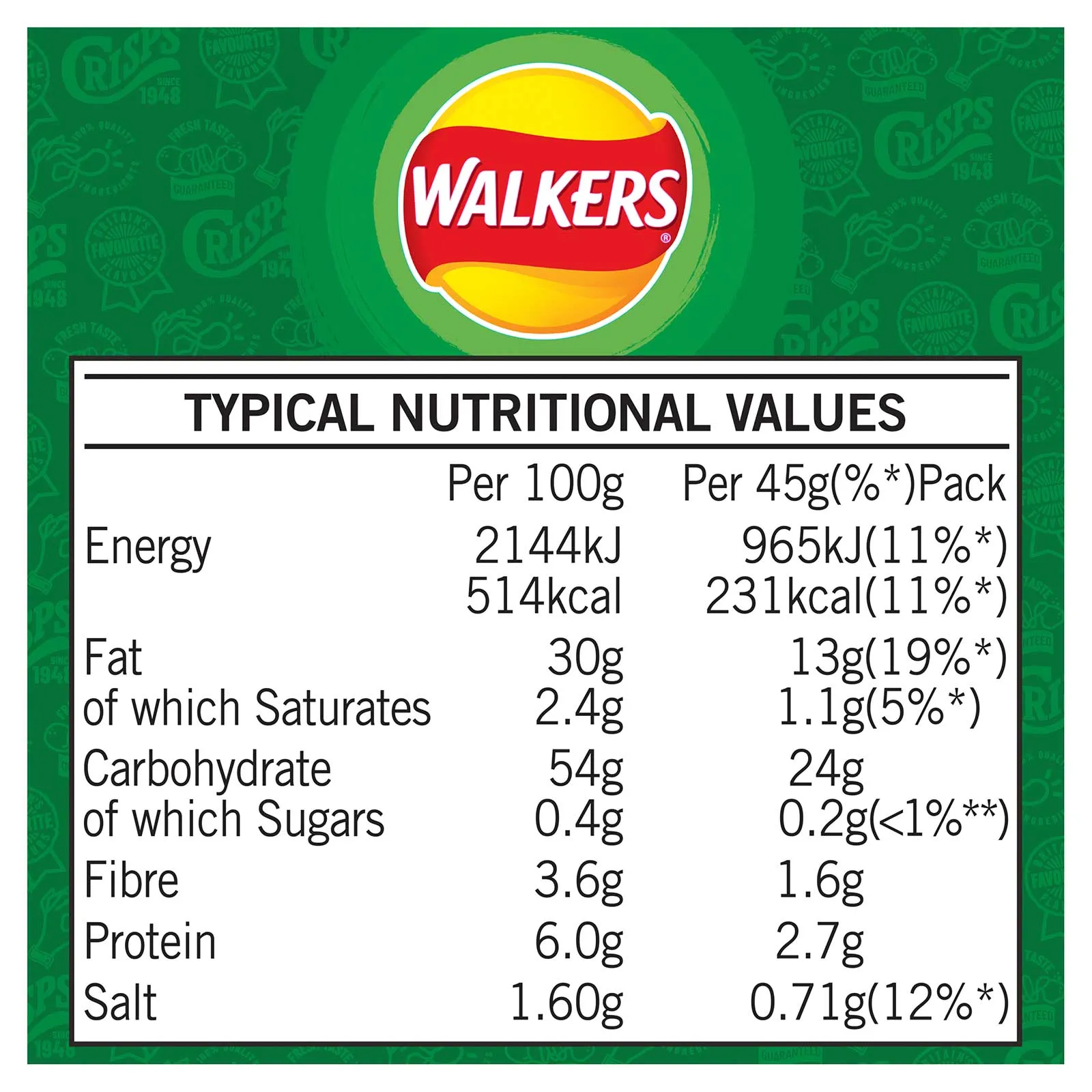 32 x Walkers Crisps Salt & Vinegar Sharing Pack 45g Best Before Date