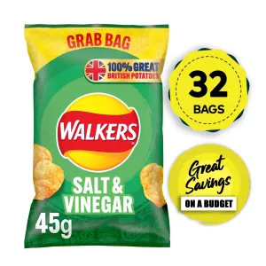 32 x Walkers Crisps Salt & Vinegar Sharing Pack 45g Best Before Date