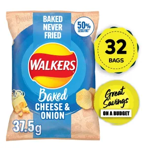 Walkers Baked Crisps Cheese & Onion Snack Sharing Lunch 32 x 37.5g Best Before Date